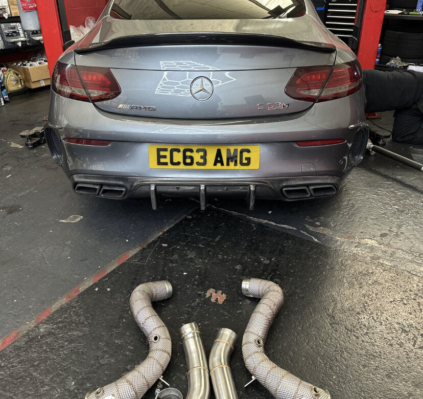 C63 stage 2 shielded downpipes